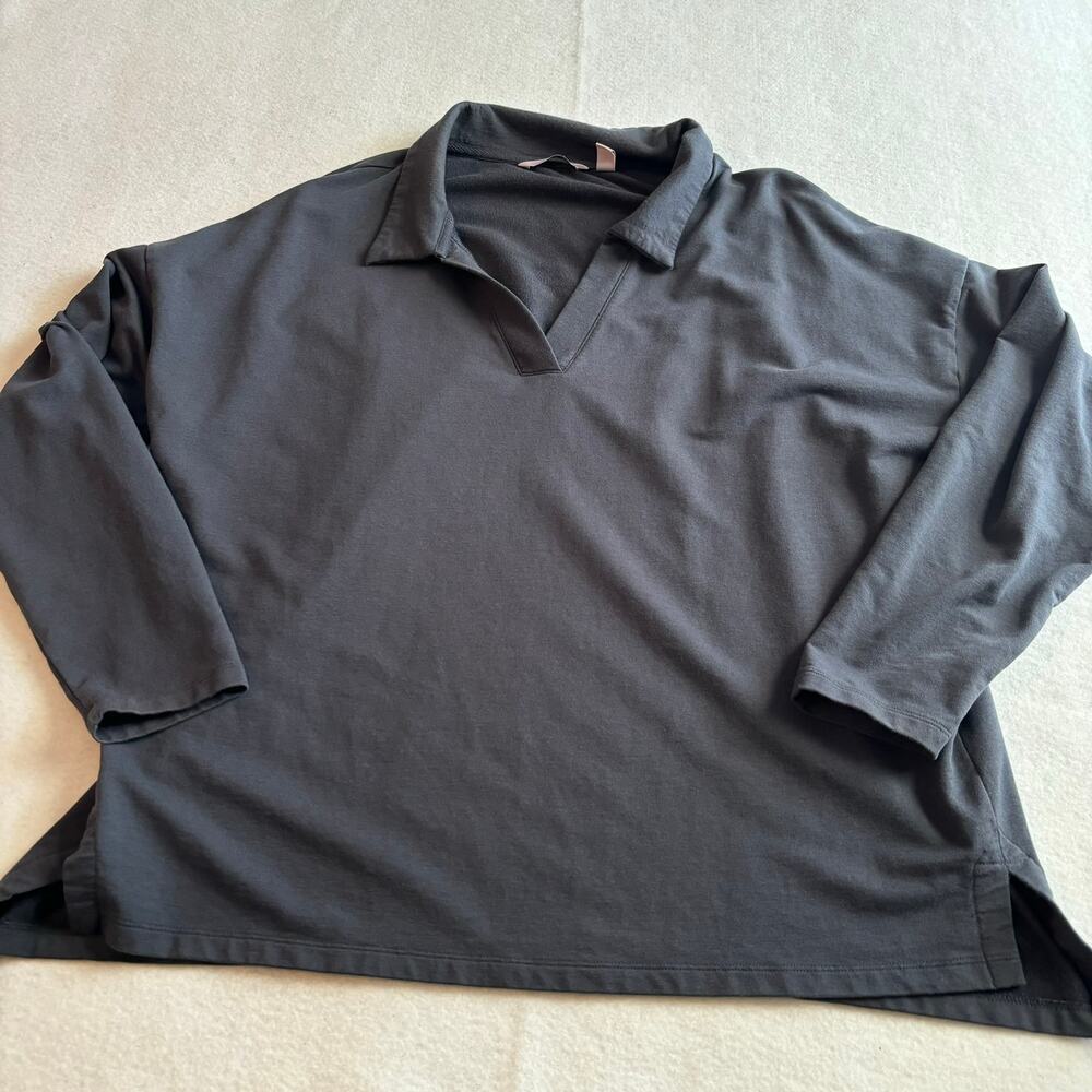 AnyBody Cozy Knit French Terry Collared Pullover Top Blue Size 1X A393059 Cozy